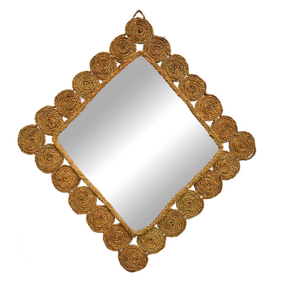Espejo de esparto con luna envejecida (50 cms)