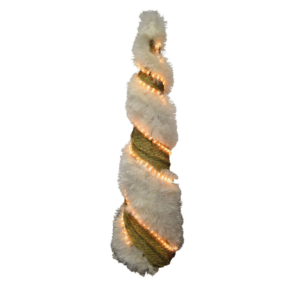Árbol/cono espumillón blanco iluminado (125 cms)